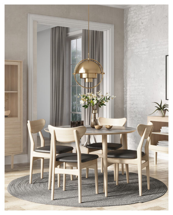 CASØ Thor Rundt Spisebord Hvitoljet Eik og Stone Laminat Plate